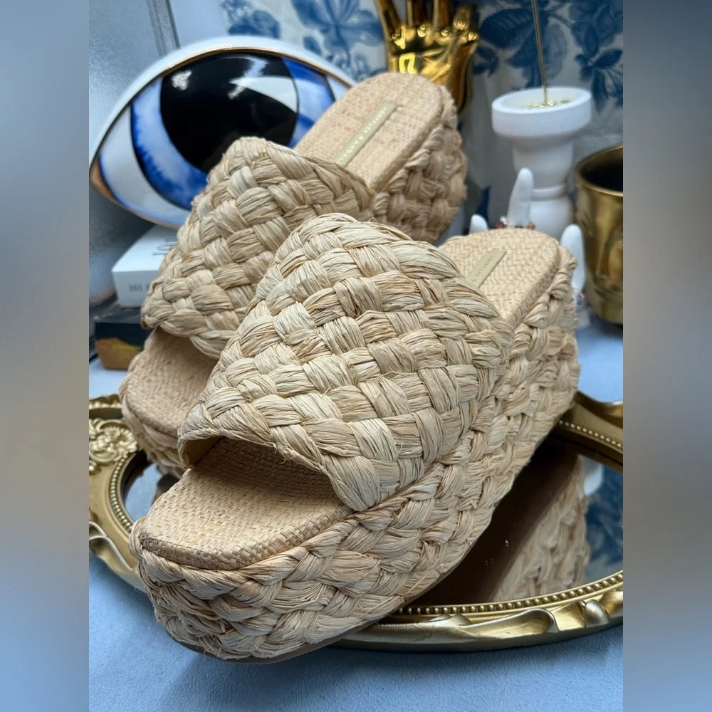🆕 LOEFFLER RANDALL 🧿 NWOB Aaron Natural Braided Platform Straw Mule, Sz 9